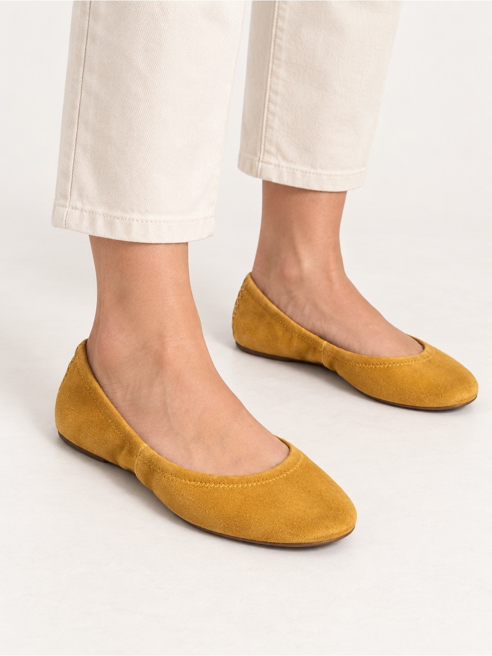 NEW Lucky Brand Emmie Women Mustard Suede Ballet Flats Round Toe Slip On 7.5M